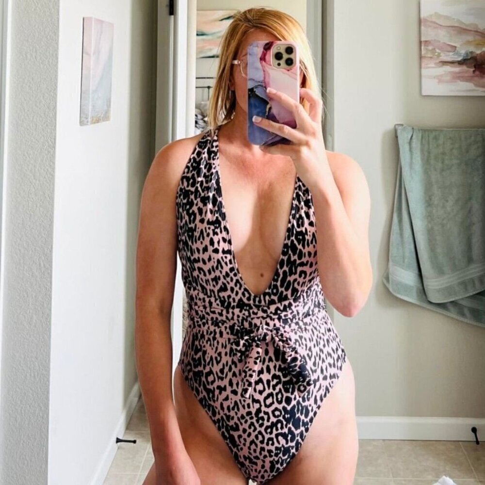 Sexy Tie Criss Cross Plunge One Piece Thong Swimsuit High Cut Bathing Suit